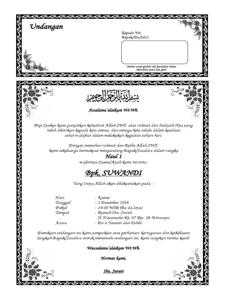 √ 5+ Undangan Tahlil Pendak 1: Format Word, Siap Edit! - ONPOS