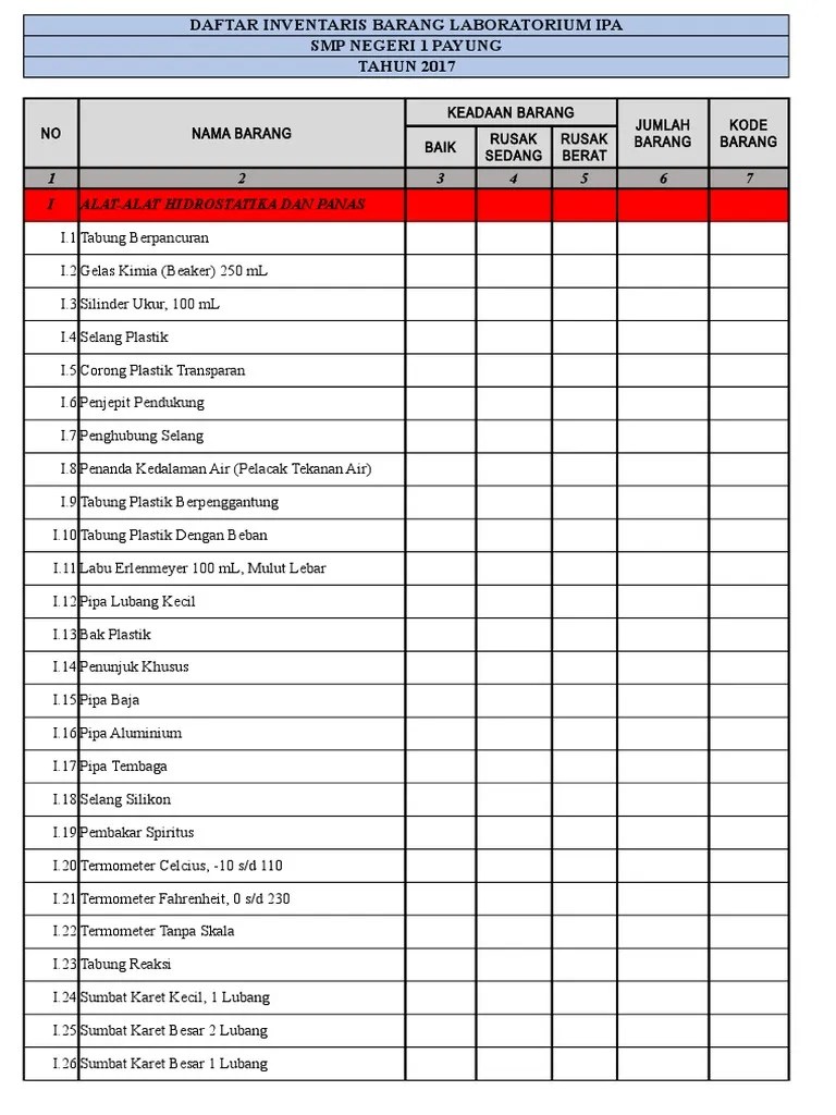 Contoh Format Inventaris Barang Kantor Excel