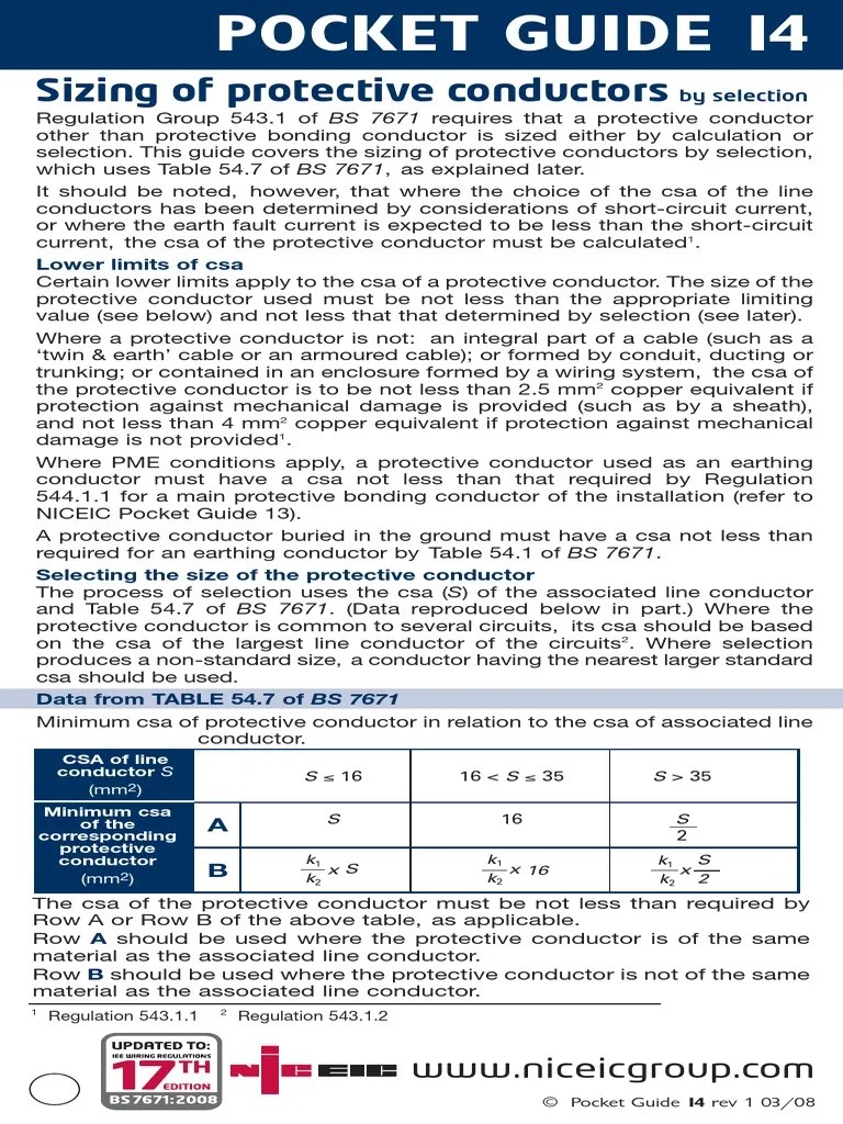 Pocket Guide 14 Sizing of Protective Conductors.pdf Cable