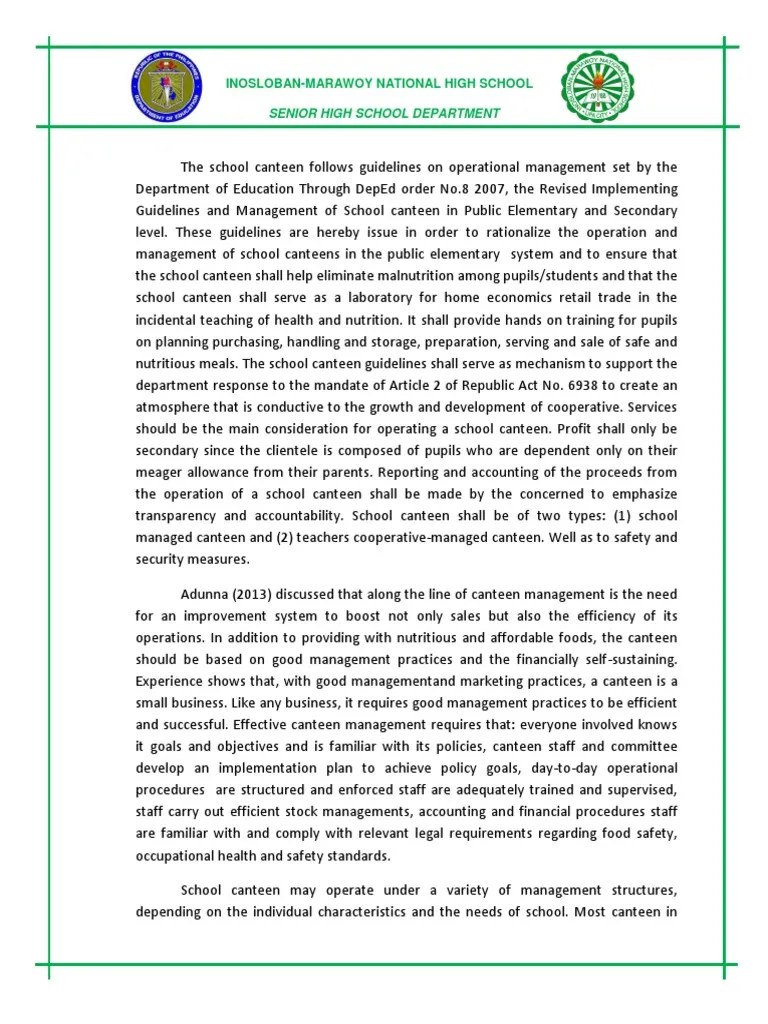 The School Canteen Follows Guidelines on Operational Management Set by