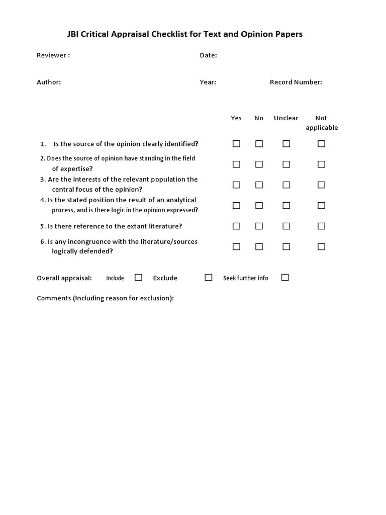 JBI Critical Appraisal Checklist Randomized Controlled Trial