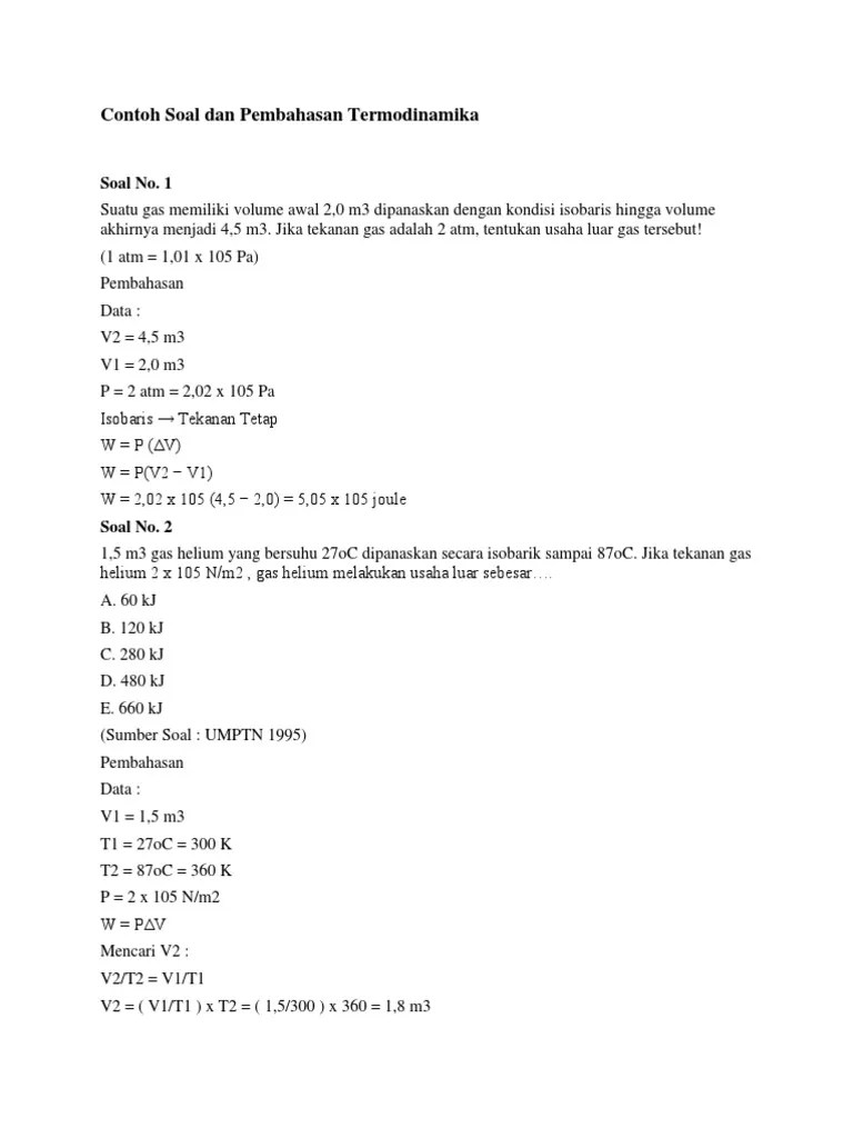 Contoh Soal Dan Pembahasan Termodinamika