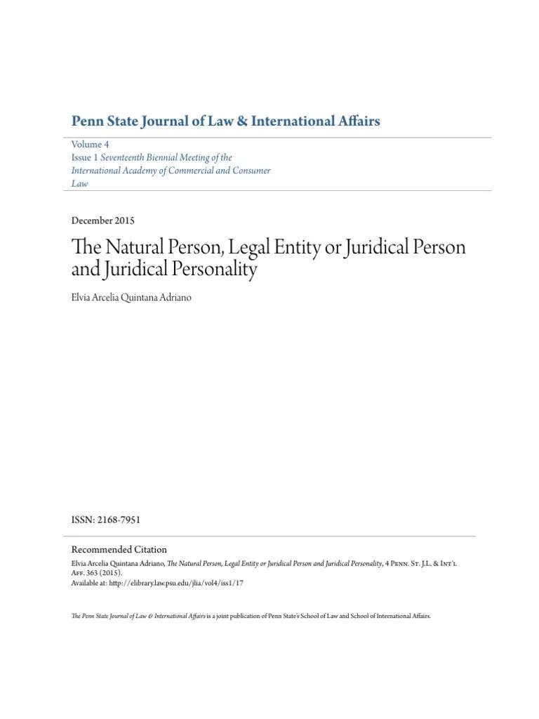 The Natural Person Legal Entity or Juridical Person and Juridica
