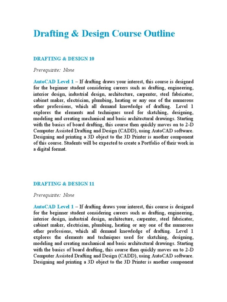drafting course outline Technical Drawing Computer Aided Design