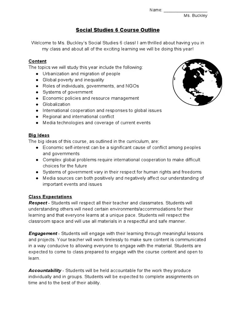 Social Studies 6 Course Outline PDF Pedagogy Teaching