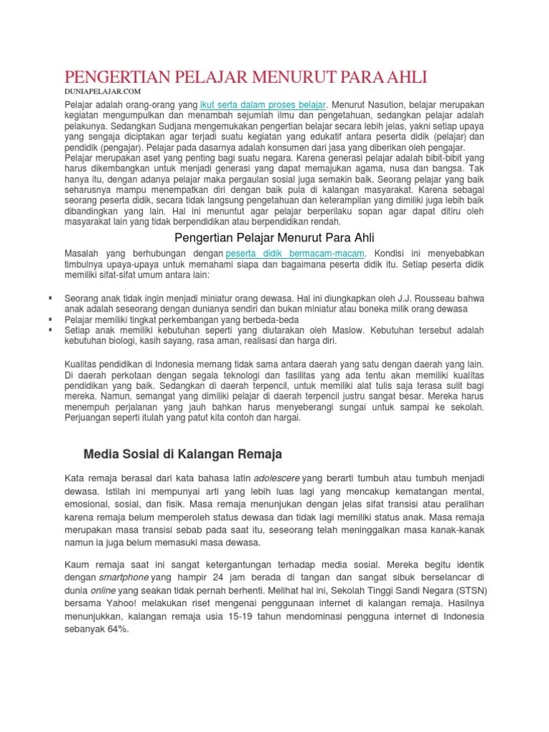 Pengertian Pelajar Menurut para Ahli PDF