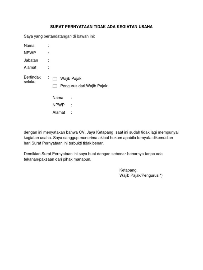Surat Pernyataan Tidak Ada Kegiatan Usaha | Pdf