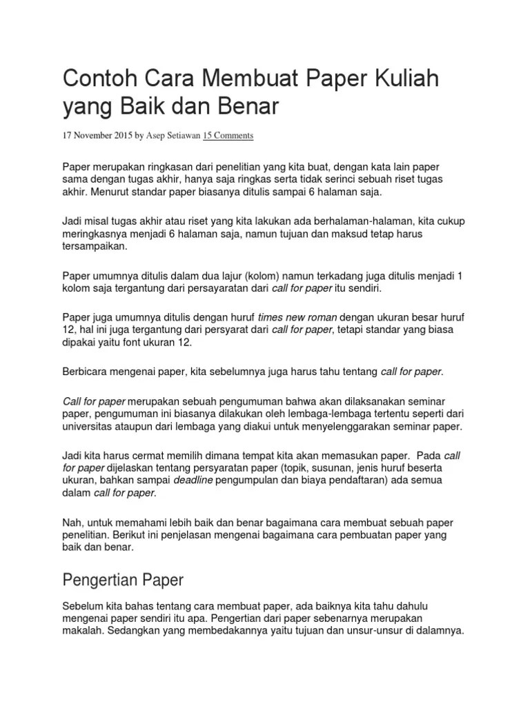 Contoh Cara Membuat Paper Kuliah Yang Baik Dan Benar