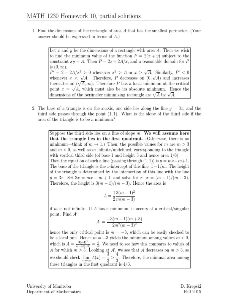 calculus differential optimization problem with solution Maxima And