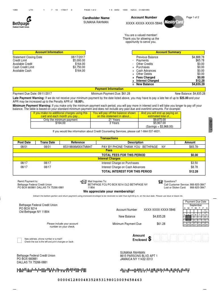 Statement Image Debits And Credits Payments