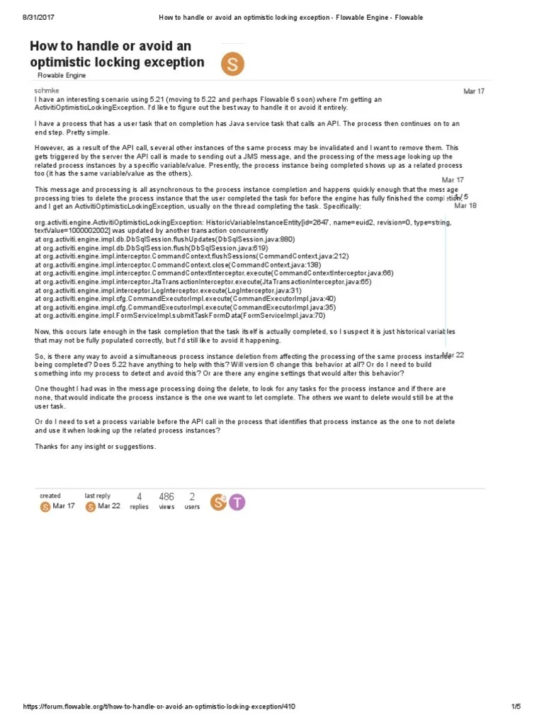 How To Handle or Avoid An Optimistic Locking Exception Flowable