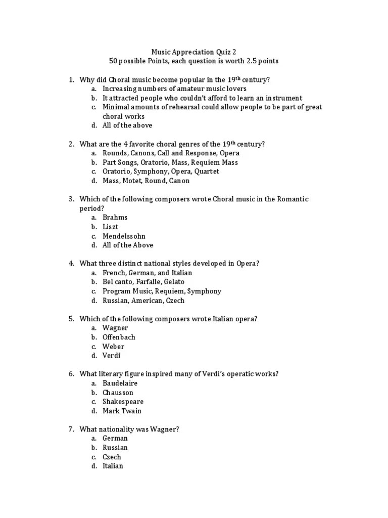 Music Appreciation Quiz 2 | PDF | Opera | Choir