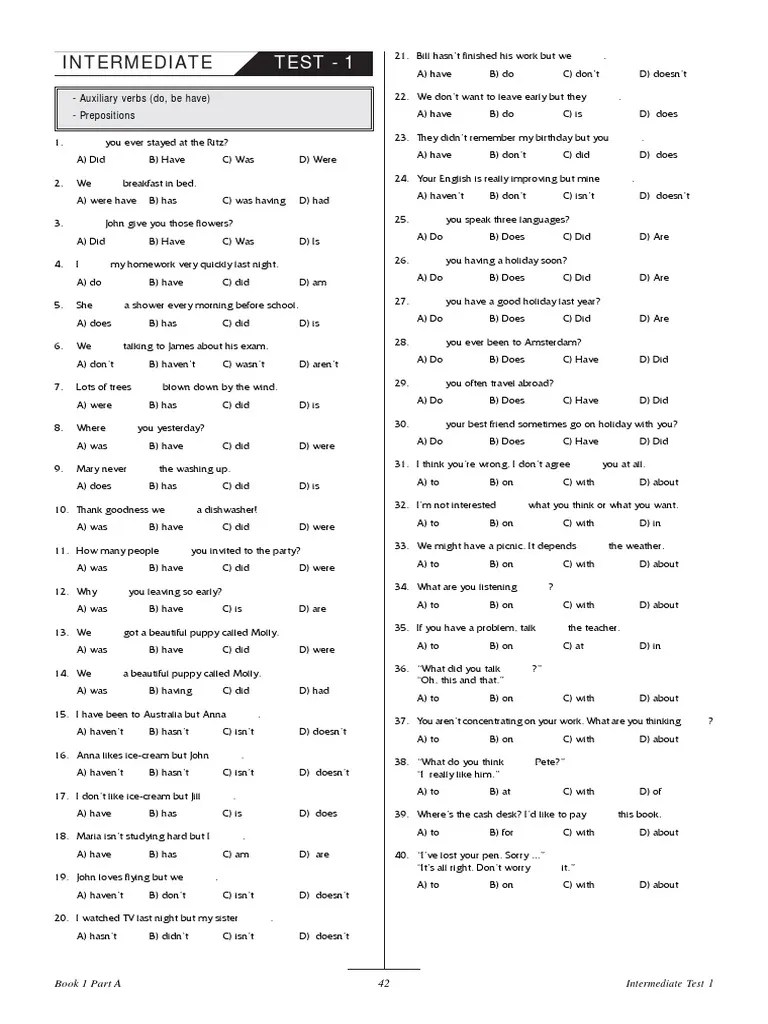 Intermediate English Grammar Test 01 | English Language | Morphology