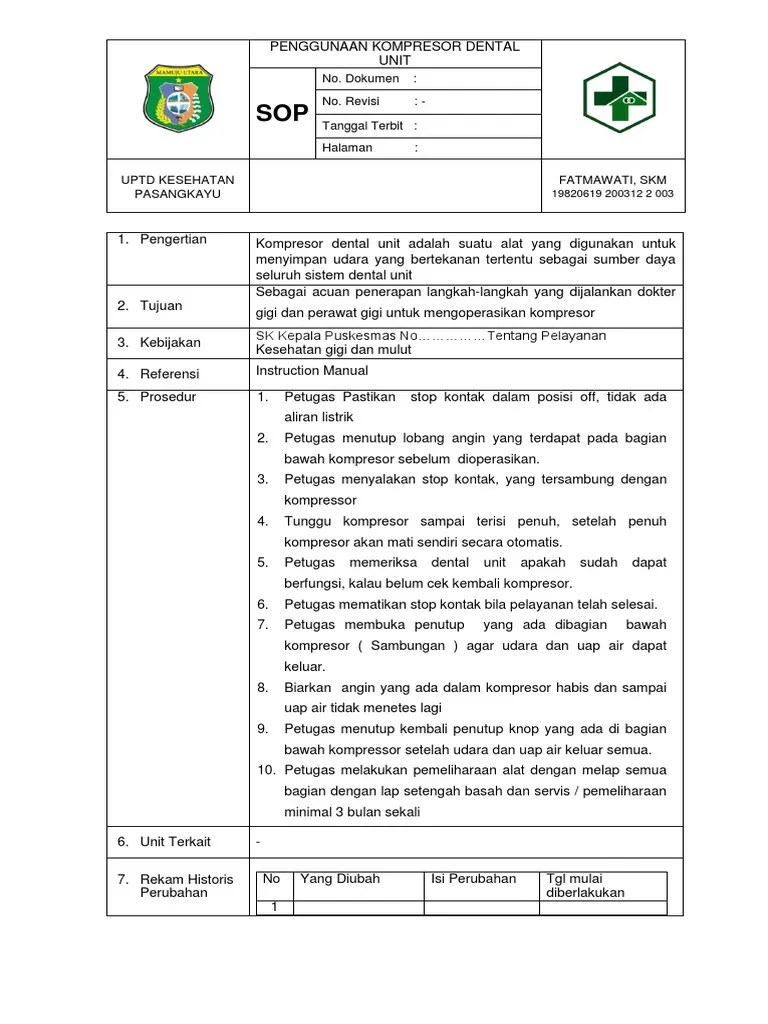 Penggunaan Kompresor Dental Unit | PDF