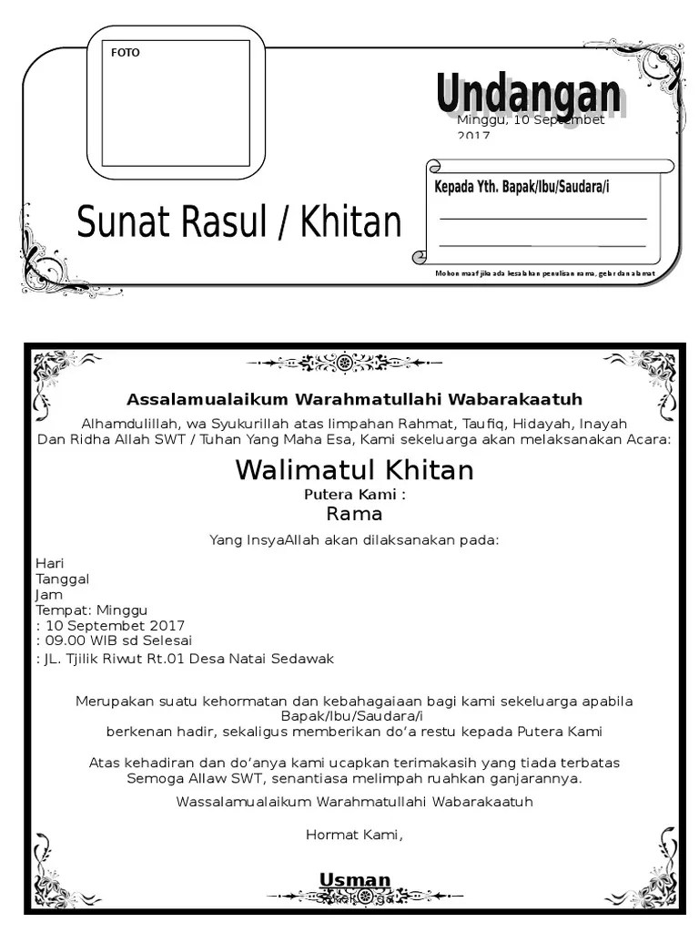 Contoh Undangan Khitanan Microsoft Word