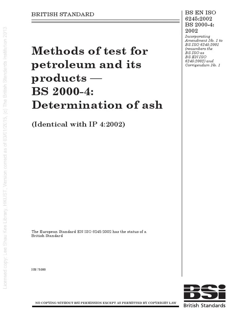 [BS en ISO 62452002] Methods of Test for Petroleum and Its Products