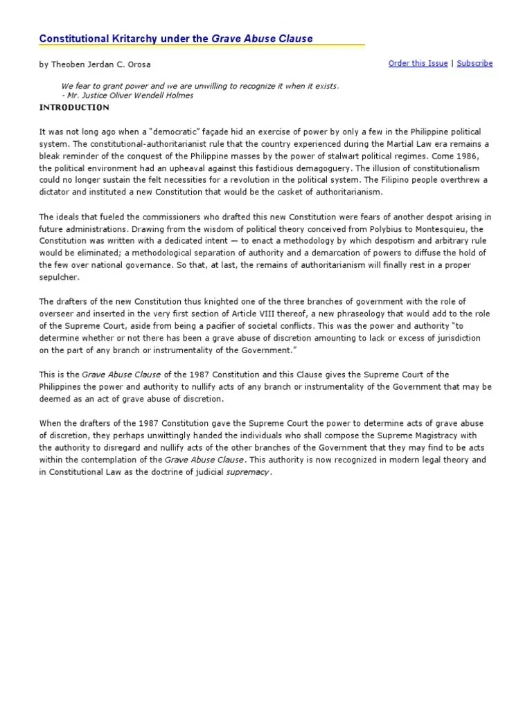 Constitutional Kritarchy under the Grave Abuse Clause Exploring the