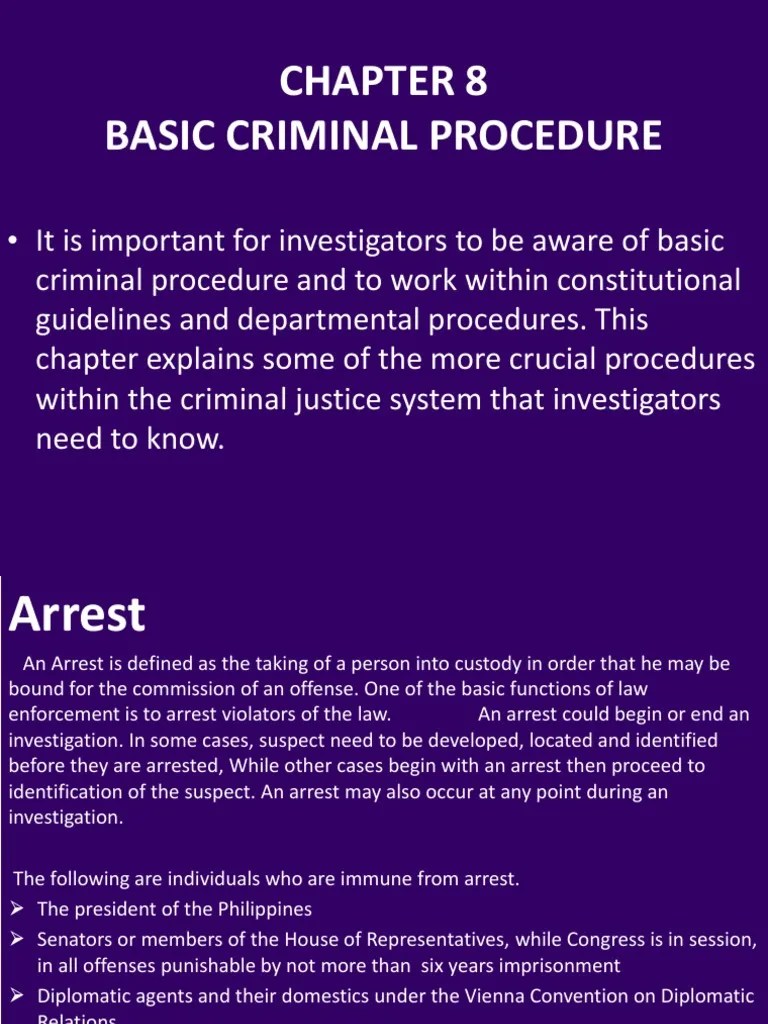 Chapter 8 Basic Criminal Procedure PDF Arrest Warrant Arrest