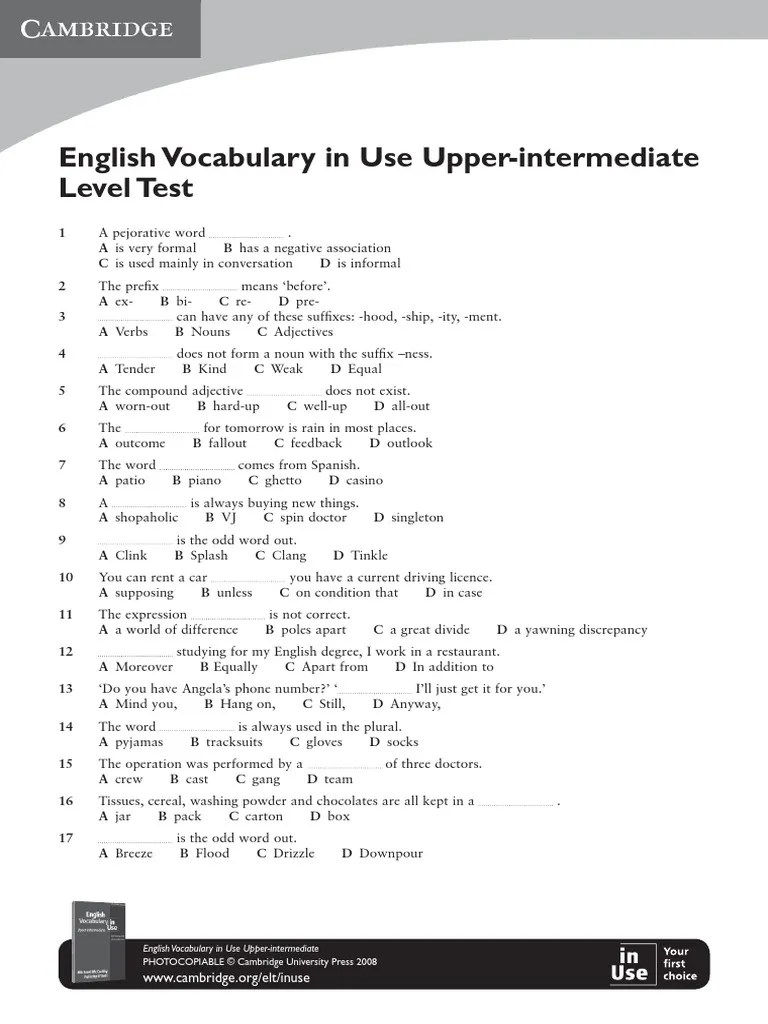 English Vocabulary in Use Upper Intermediate3 Level Test PDF PDF
