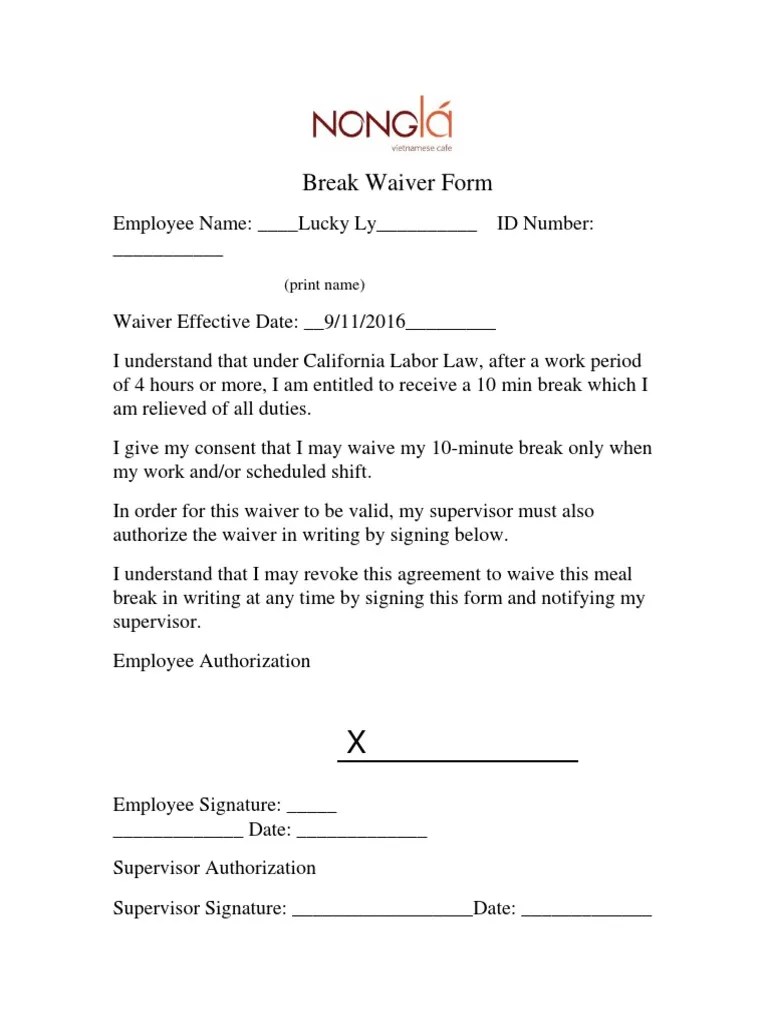 Break Waiver Template