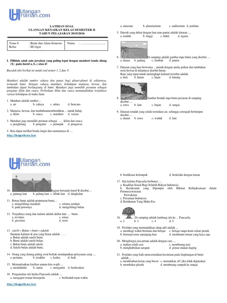 Soal Tematik Kelas 3 Tema 8 Bumi Dan Alam Semesta