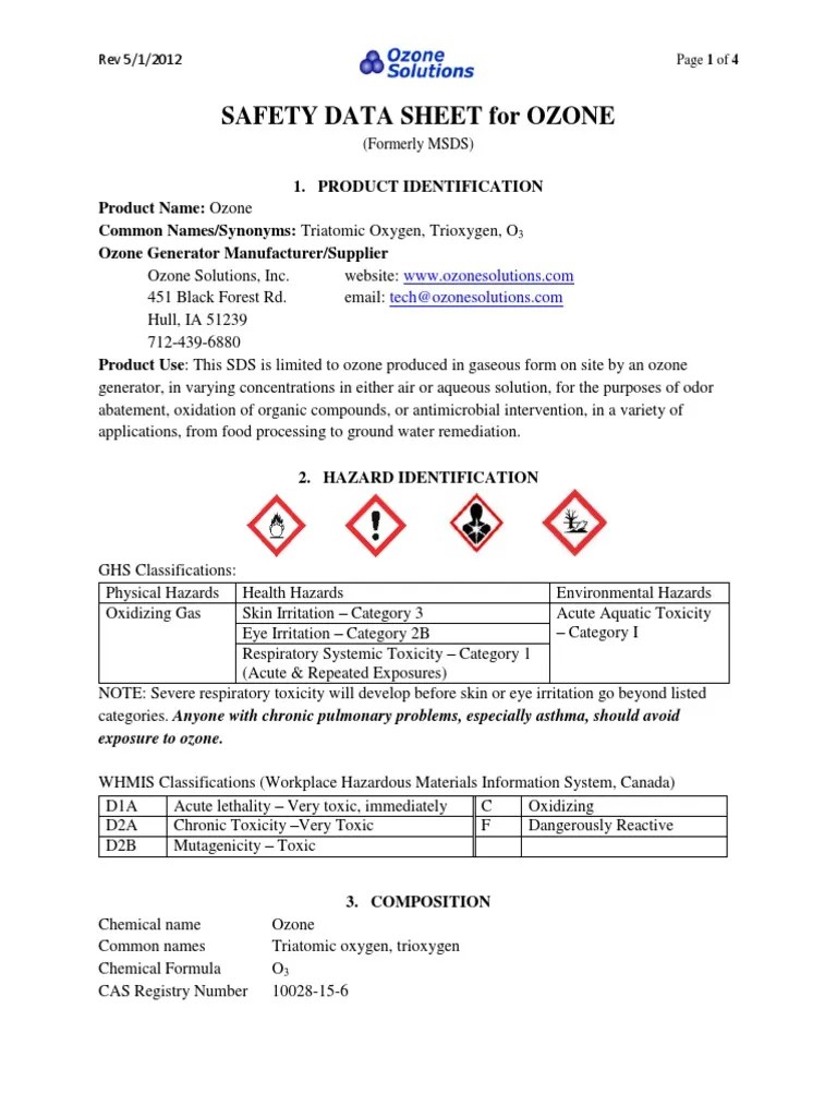 Ozone Solutions MSDS Ozone.pdf Ozone Toxicity
