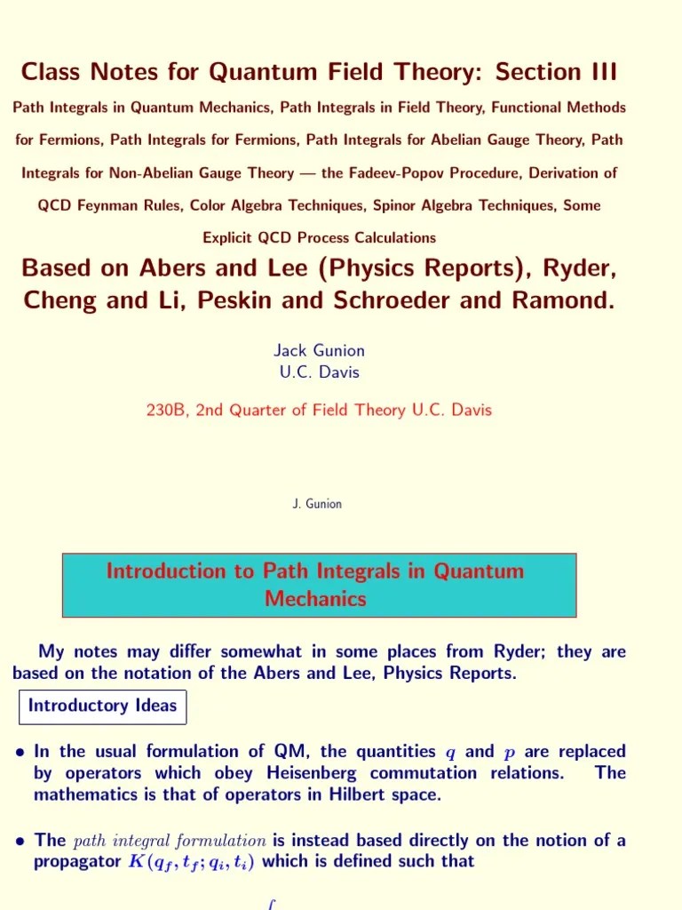 QFT best ever notes Quantum Field Theory Gauge Theory
