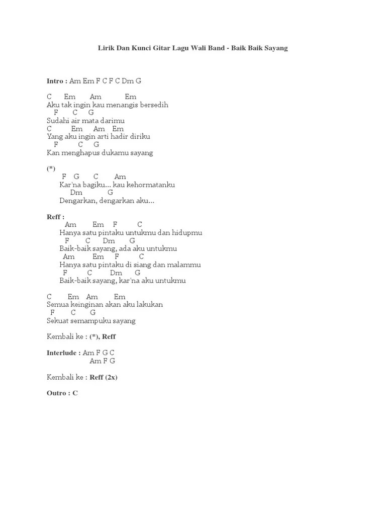 Lirik Dan Kunci Gitar Lagu Wali Band