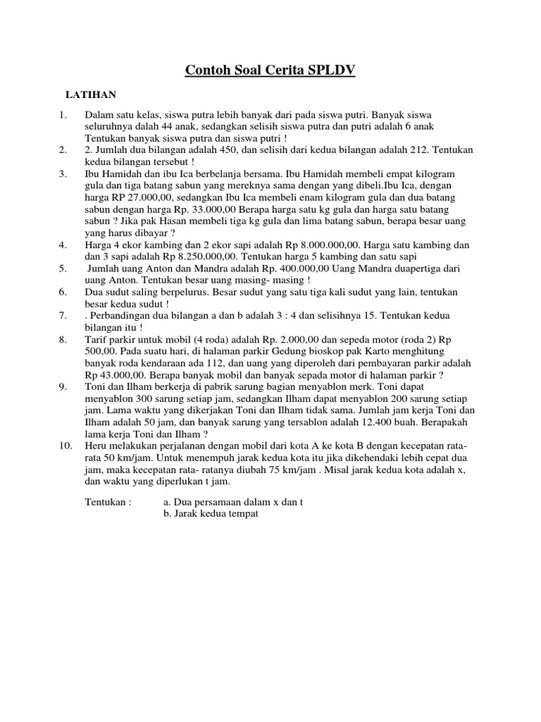 Contoh Soal Cerita Spldv