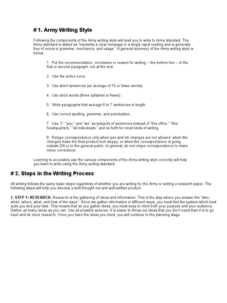 Army Writing Style Grammatical Number Verb