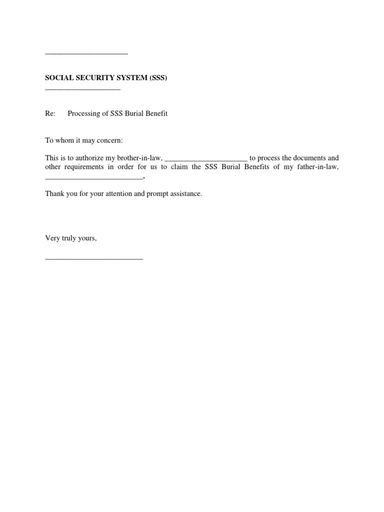 Authorization Letter SSS Burial PDF Social Security
