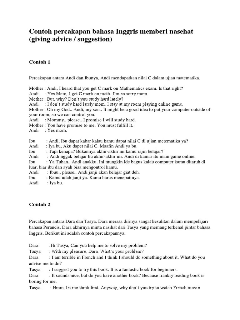 Percakapan Bahasa Inggris Tentang Saran – Python