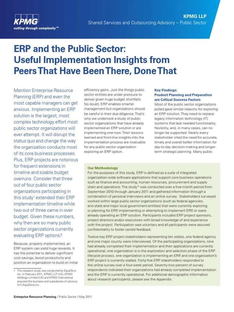 Kpmg Public Sector Erp Report Enterprise Resource Planning Business
