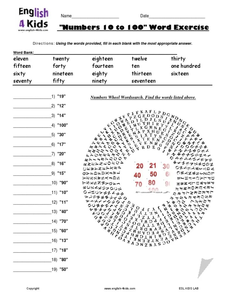 Numbers Exercise PDF PDF