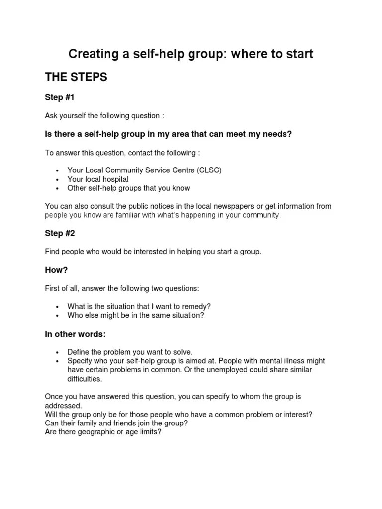 Creating A Self Help Group PDF Support Group Self Help
