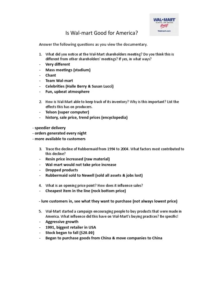 Is Walmart Good For America Answers | PDF | Walmart | Retail