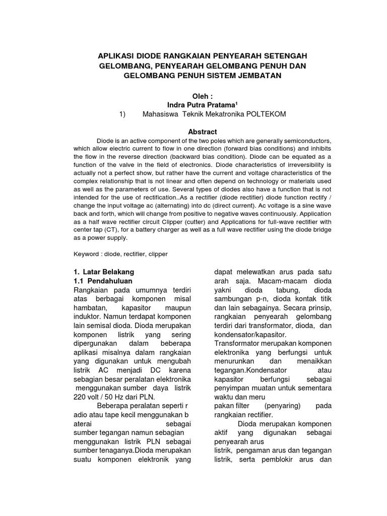 Aplikasi Diode Rangkaian Penyearah Setengah Gelombang