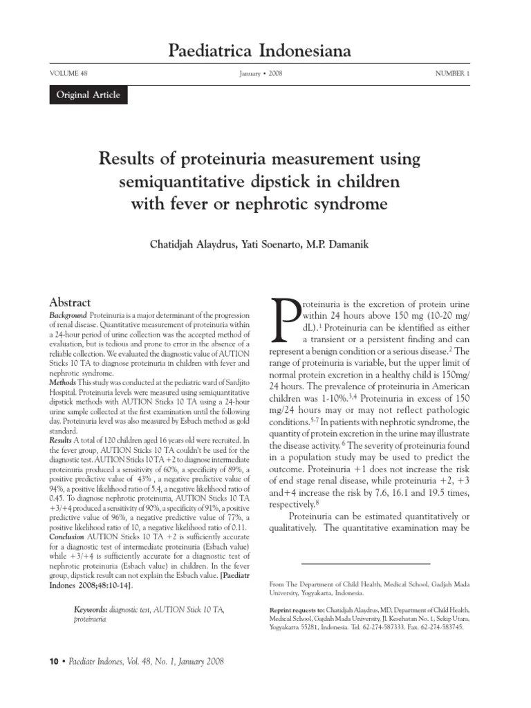 Dipstick Proteinuria PDF Sensitivity And Specificity Clinical