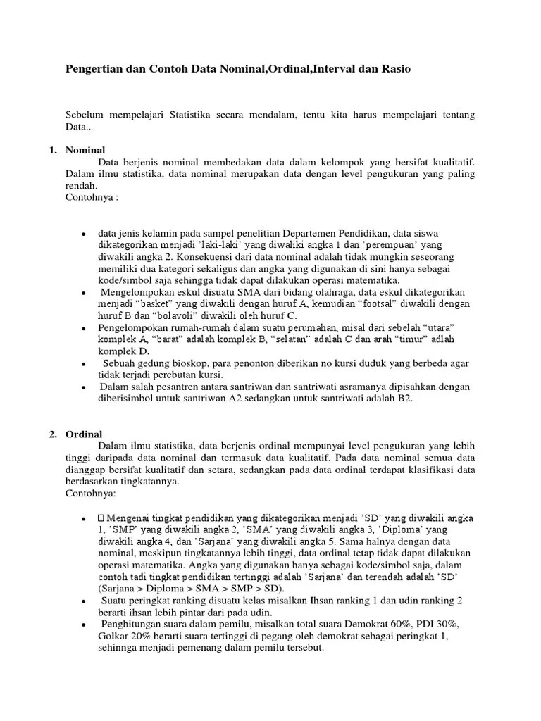 Contoh Data Nominal Ordinal Interval Dan Rasio Dalam Bentuk Tabel