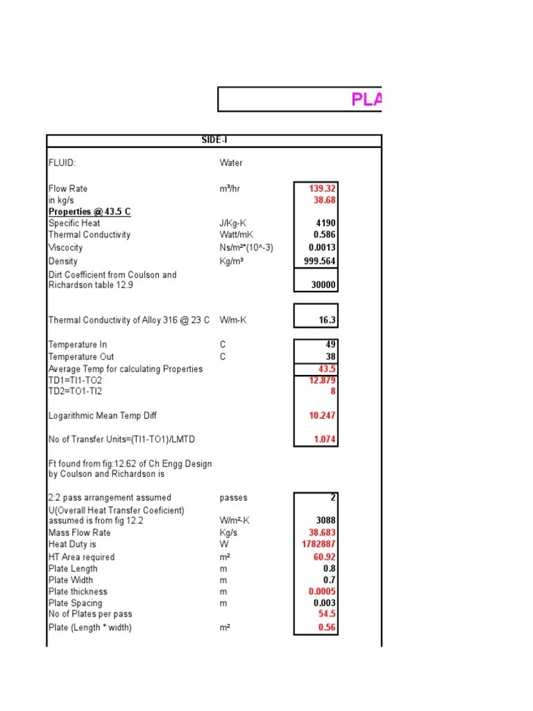 Plate Heat Exchanger Design in Excel PDF Fluid Dynamics Flow