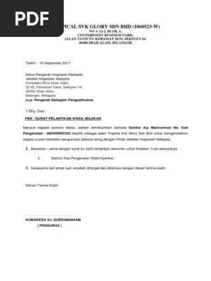 Syarikat Contoh Surat Wakil Majikan