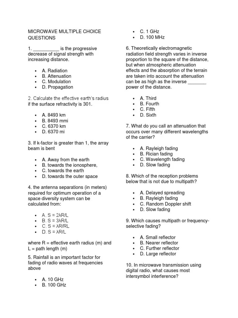 Microwave Multiple Choice Questions | PDF | Microwave | Vacuum Tube