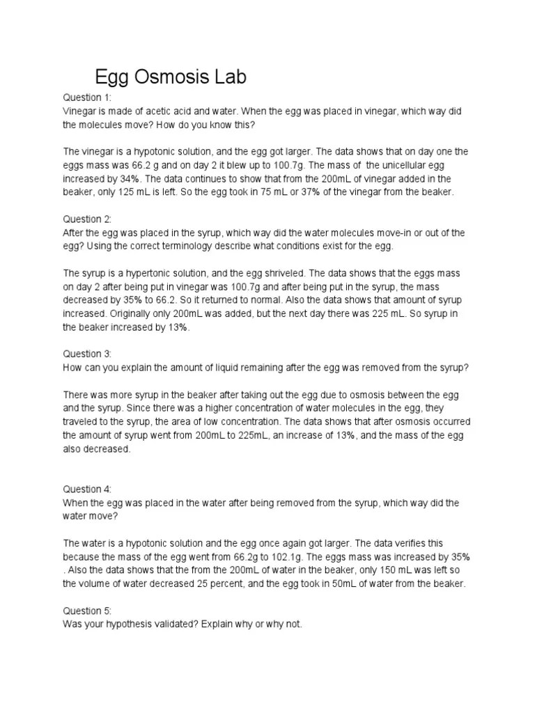 Egg Osmosis Lab PDF Cell Biology Biology