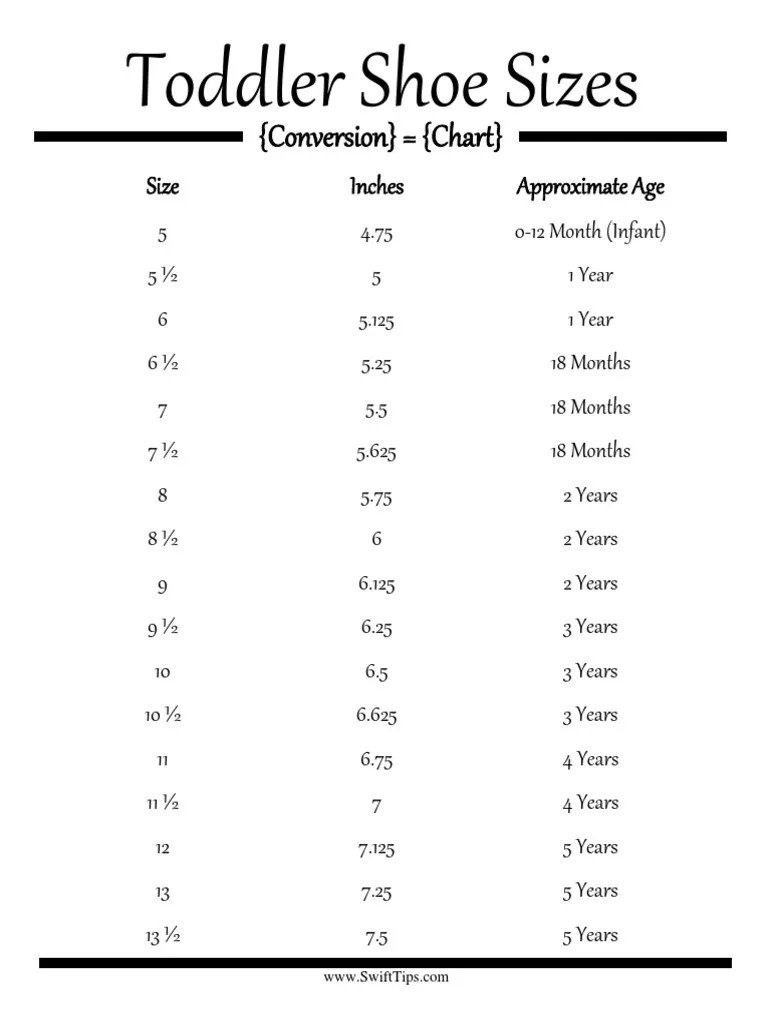 Toddler Shoe Sizes PDF