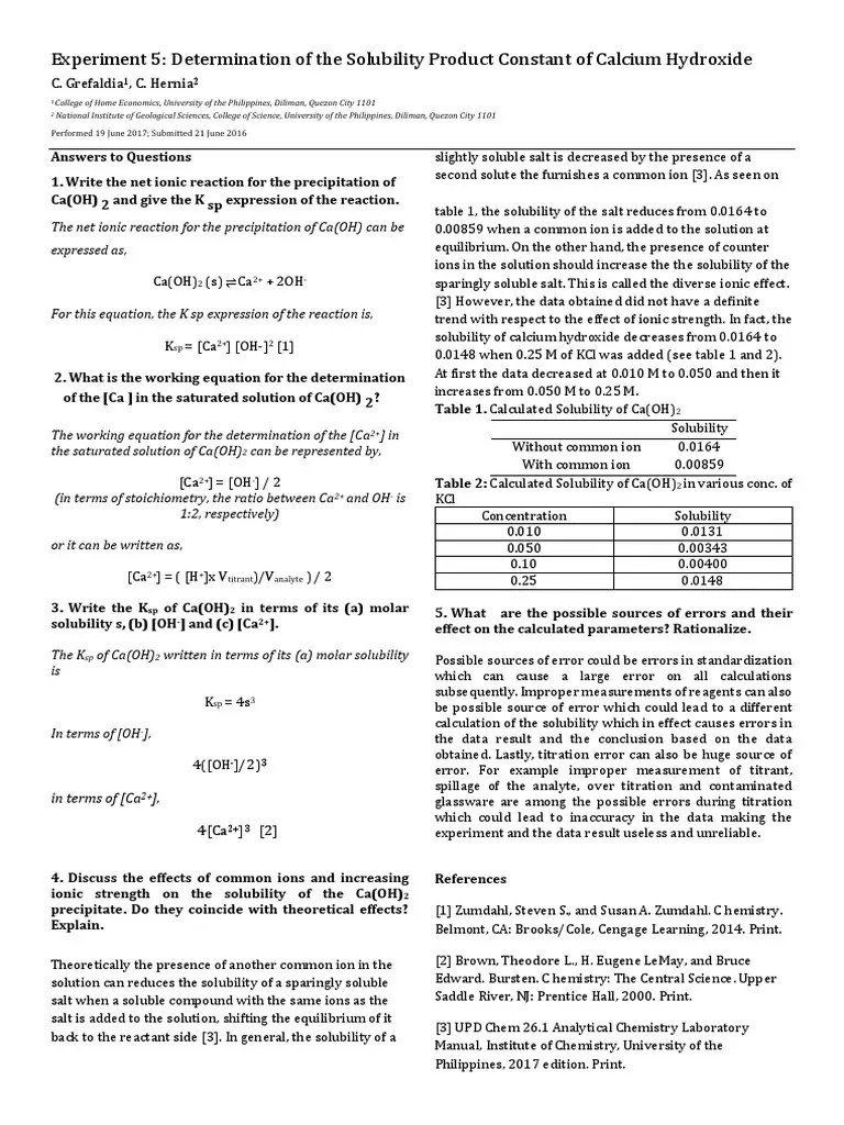 Chem Lab 8 Weekly lab report 8 Determine of the Solubility.