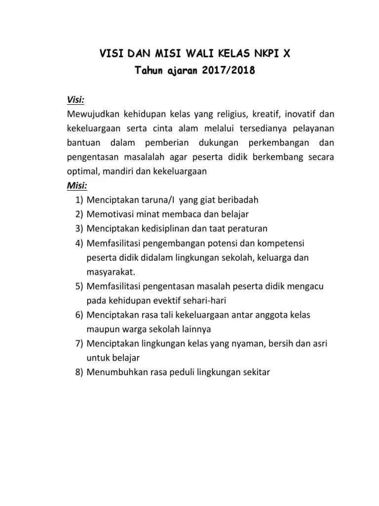 Visi Dan Misi Wali Kelas | PDF