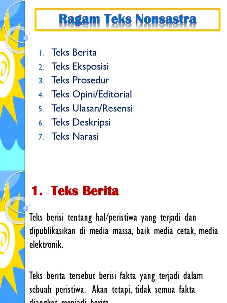 Ciri Dan Struktur Teks Nonsastra Dan Sastra Berbagai Teks Penting