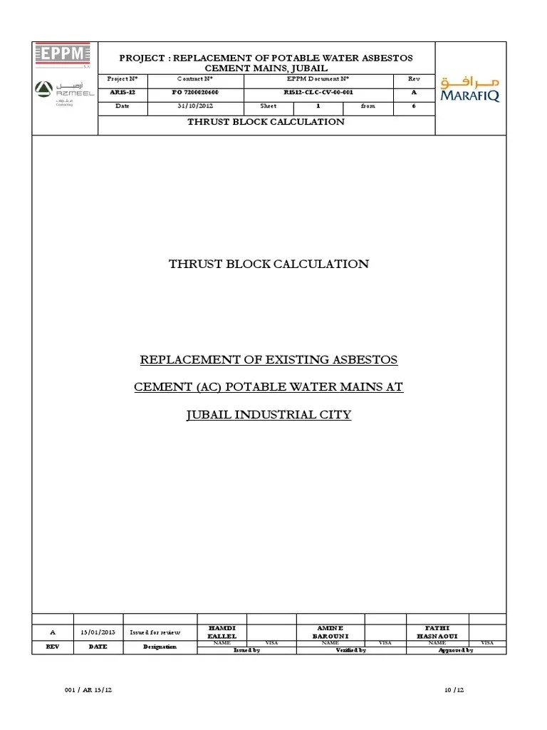 Thrust Block Calculation Pipe (Fluid Conveyance) Mechanical Engineering