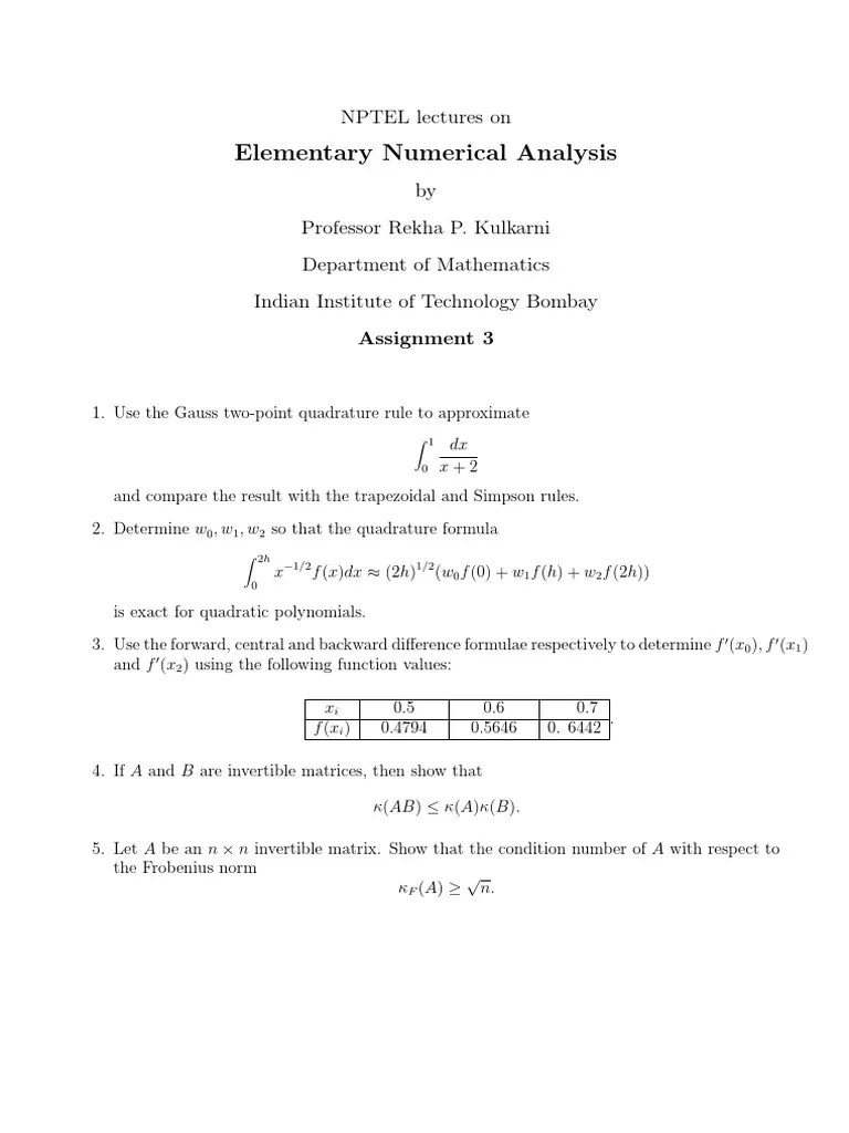 Elementary Numerical Analysis NPTEL Lectures On PDF