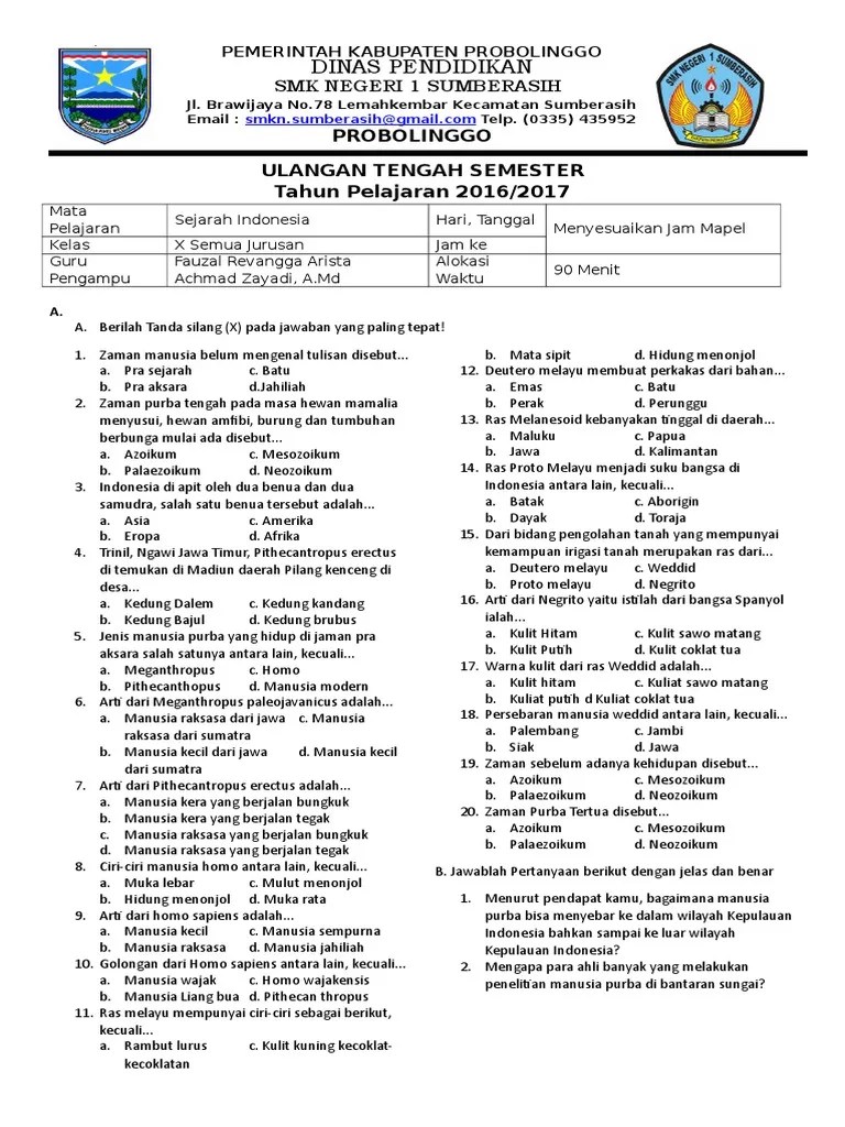 Contoh Soal Sejarah Kelas 12 Semester 1 Kurikulum 2013 - Contoh Soal Terbaru